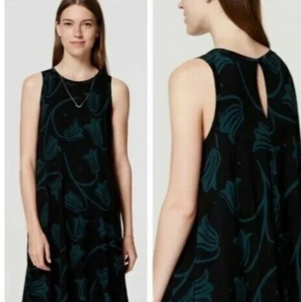 LOFT Green and Black Floral Dress